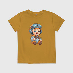 Футболка хлопковая детская Юный авиатор, цвет: горчичный