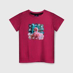 Футболка хлопковая детская Розовый фламинго игрушка, цвет: маджента
