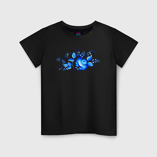 Детская футболка Цветок с листьями гжель / Черный – фото 1