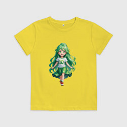 Футболка хлопковая детская Девочка с зелеными волосами, цвет: желтый