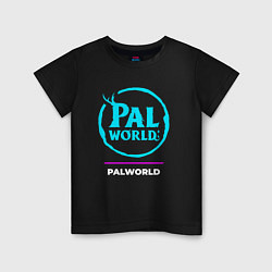 Футболка хлопковая детская Символ Palworld в неоновых цветах, цвет: черный