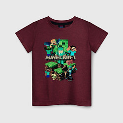 Футболка хлопковая детская Персонажи из Minecraft, цвет: меланж-бордовый