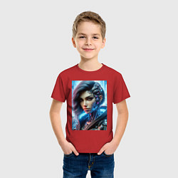 Футболка хлопковая детская Cyber girl - ai art, цвет: красный — фото 2