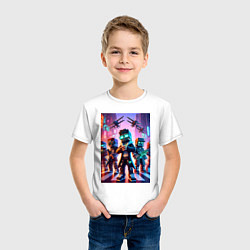 Футболка хлопковая детская Майнкрафт и киберпанк - коллаба, цвет: белый — фото 2