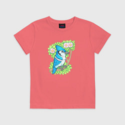 Футболка хлопковая детская Голубая сойка, цвет: коралловый