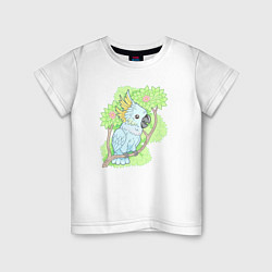 Футболка хлопковая детская Забавный попугай какаду, цвет: белый