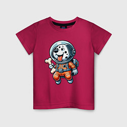 Футболка хлопковая детская Dalmatian cosmonaut puppy with a bone, цвет: маджента