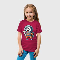 Футболка хлопковая детская Dalmatian cosmonaut puppy with a bone, цвет: маджента — фото 2