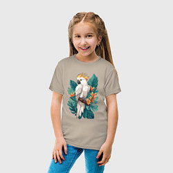 Футболка хлопковая детская Попугай какаду и тропические листья, цвет: миндальный — фото 2