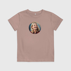 Футболка хлопковая детская Марго Робби смеется, цвет: пыльно-розовый