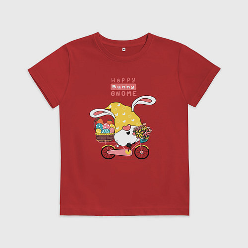Детская футболка Пасхальный гном на велосипеде / Красный – фото 1