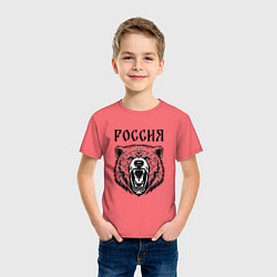 Футболка хлопковая детская Медведь Россия, цвет: коралловый — фото 2