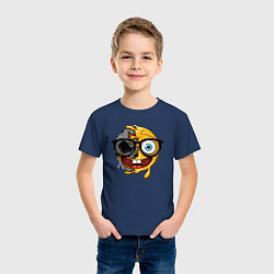 Футболка хлопковая детская Весёлый смайл в очках, цвет: тёмно-синий — фото 2