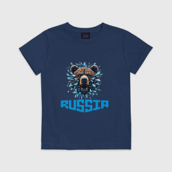 Футболка хлопковая детская Russian bear head, цвет: тёмно-синий