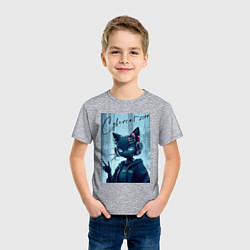 Футболка хлопковая детская Cybercat 2099 - ai art, цвет: меланж — фото 2