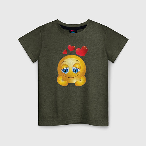 Детская футболка Влюбленный смайлик / Меланж-хаки – фото 1
