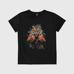 Футболка хлопковая детская Боевой тигр Муай Тай, цвет: черный