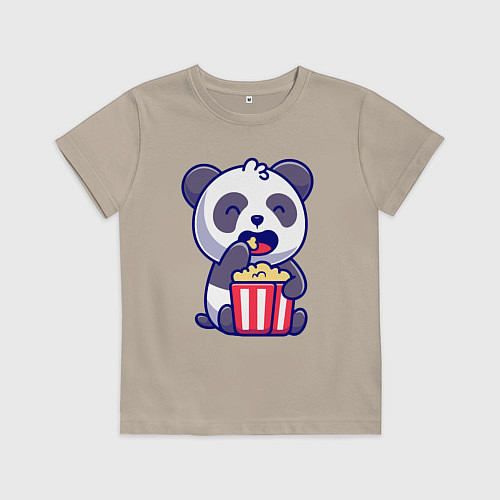 Детская футболка Панда ест попкорн / Миндальный – фото 1