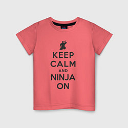 Футболка хлопковая детская Keep calm and ninja on, цвет: коралловый