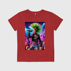 Футболка хлопковая детская Барби панк певица - нейросеть, цвет: красный