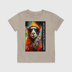 Футболка хлопковая детская Лама хиппи: жить гореть и не угаснуть, жить а не с, цвет: миндальный