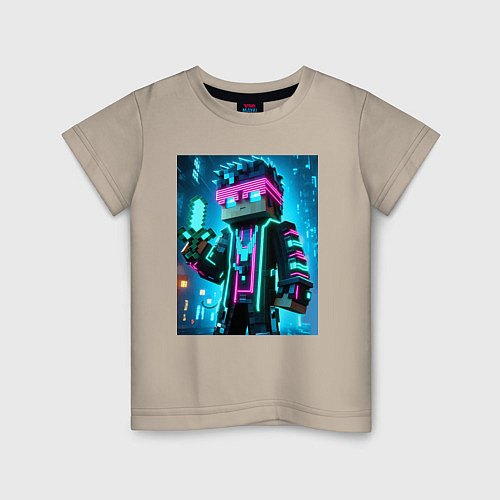 Детская футболка Minecraft - neon character ai art / Миндальный – фото 1