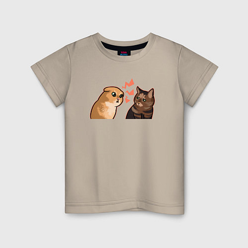 Детская футболка Недовольный и грустный кот - Talking Cats / Миндальный – фото 1