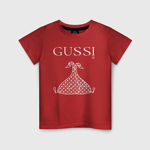 Детская футболка Гусси - два белых гуся / Красный – фото 1