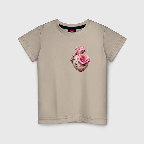 Детская футболка Настоящее сердце и роза цветка / Миндальный – фото 1