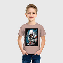 Футболка хлопковая детская Assassins creed белый кинжал, цвет: пыльно-розовый — фото 2