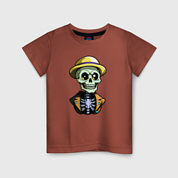 Футболка хлопковая детская Скелет в жёлтой шляпе, цвет: кирпичный