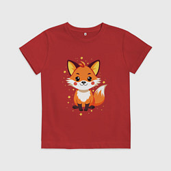 Футболка хлопковая детская Милая лисичка со звездочками, цвет: красный