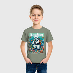 Футболка хлопковая детская Polar bear diving - ai art, цвет: авокадо — фото 2