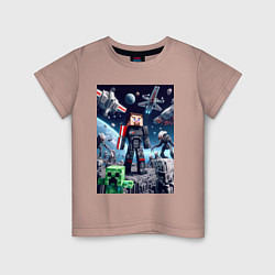 Футболка хлопковая детская Minecraft and Mass effect - collaboration ai art, цвет: пыльно-розовый