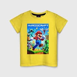 Футболка хлопковая детская Mario in Minecraft - ai art collaboration, цвет: желтый