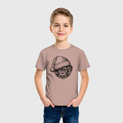 Футболка хлопковая детская Новогодний шимпанзенок, цвет: пыльно-розовый — фото 2