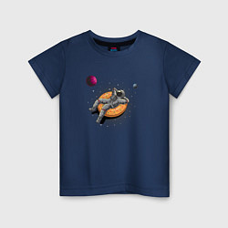 Футболка хлопковая детская Космонавт на пончике, цвет: тёмно-синий