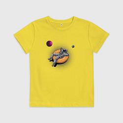 Футболка хлопковая детская Космонавт на пончике, цвет: желтый