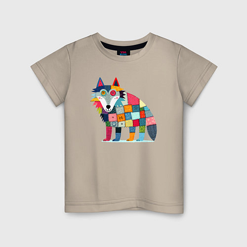 Детская футболка Funny wolf - patchwork ai art / Миндальный – фото 1