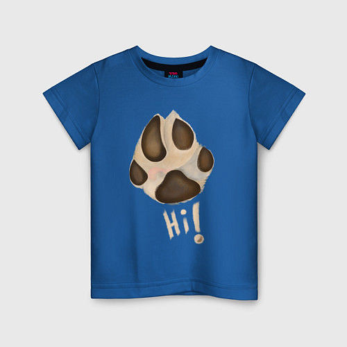 Детская футболка Лапа собаки акварелью / Синий – фото 1