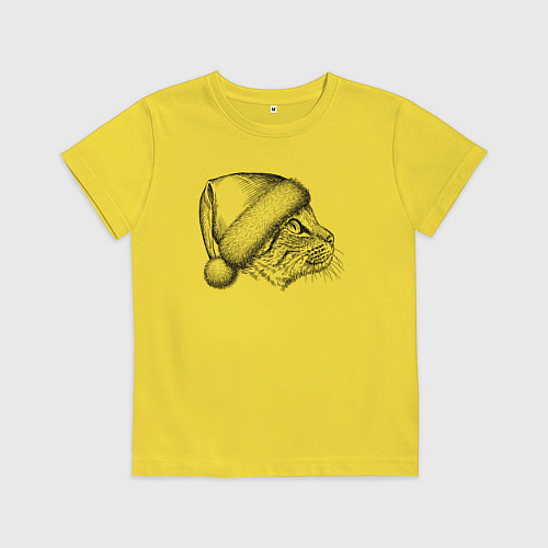 Детская футболка Профиль новогодней кошки / Желтый – фото 1