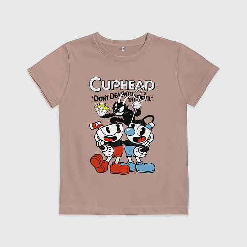 Детская футболка Cuphead - devil / Пыльно-розовый – фото 1