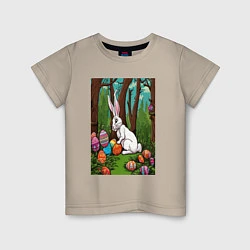 Футболка хлопковая детская Пасхальный кроль в лесу, цвет: миндальный