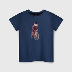 Футболка хлопковая детская Медведь на велосипеде, цвет: тёмно-синий