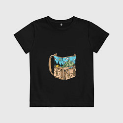 Футболка хлопковая детская Космос в рюкзаке, цвет: черный