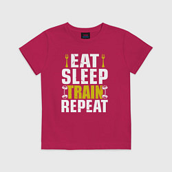 Футболка хлопковая детская Eat sleep train, цвет: маджента