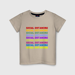 Футболка хлопковая детская Social distancing - социальная дистанция, цвет: миндальный