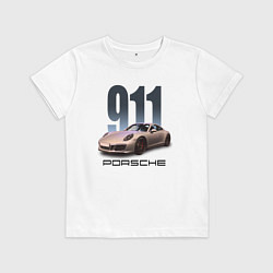 Футболка хлопковая детская Порше 911 спортивный автомобиль, цвет: белый