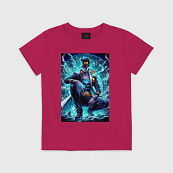 Футболка хлопковая детская Jotaro Kujo - neon glow ai art, цвет: маджента