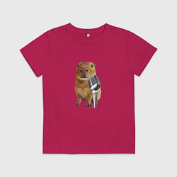 Футболка хлопковая детская Капибара с микрофоном, цвет: маджента